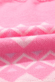 Pink acrylic knit sweater with geometric pattern detail