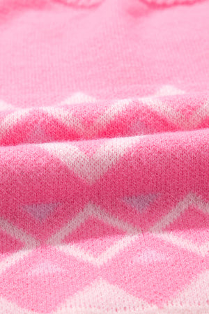 Pink acrylic knit sweater with geometric pattern detail