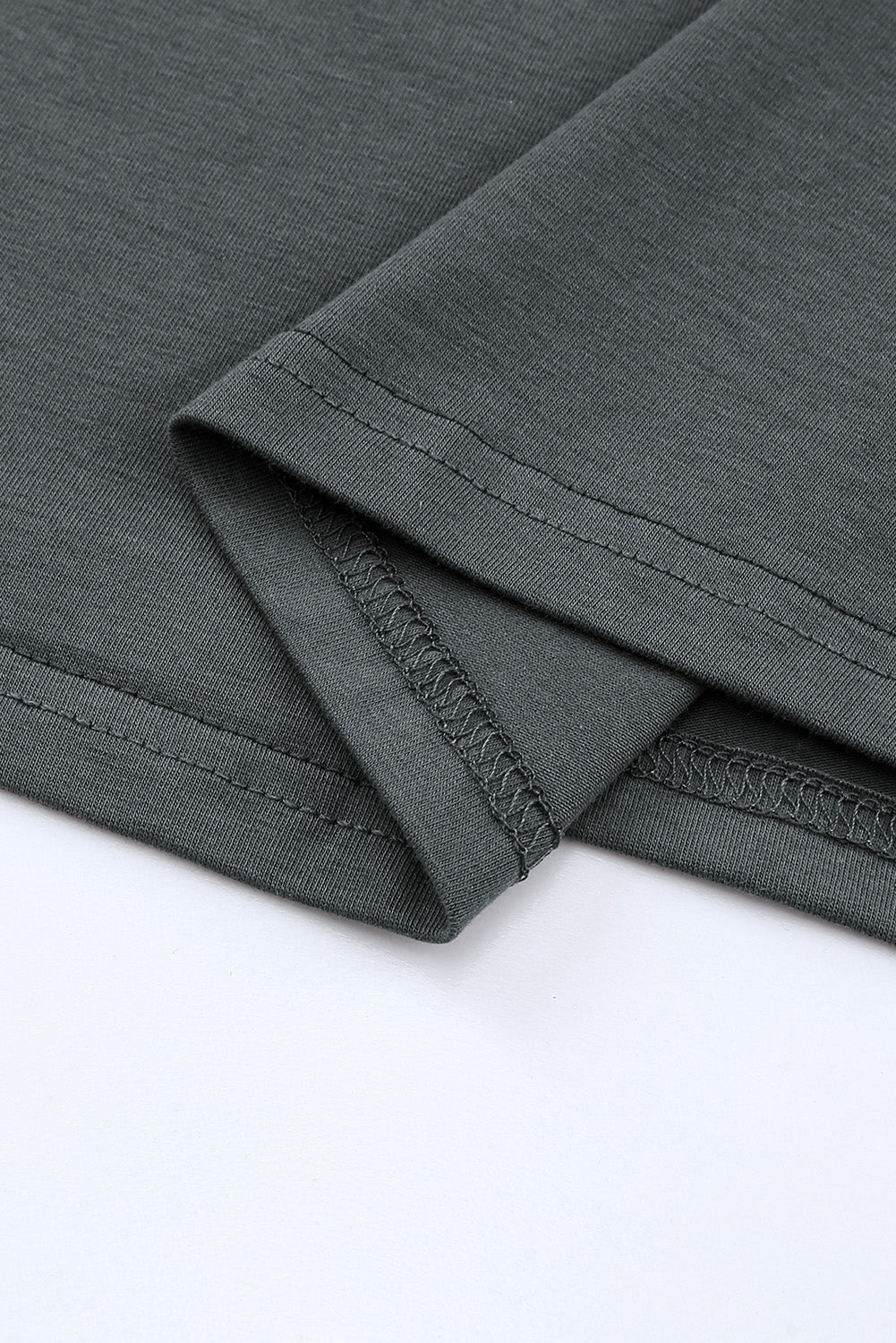 Mid gray cotton t-shirt with relaxed fit and detailed stitching on hem and sleeves.