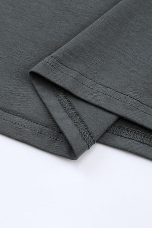 Mid gray cotton t-shirt with relaxed fit and detailed stitching on hem and sleeves.