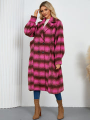 Hot Pink plaid oversized cocoon coat with double-breasted closure and wide lapels.