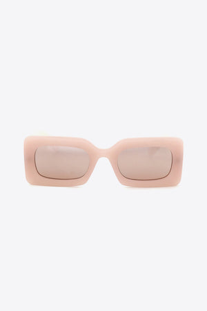 Lavender acetate rectangle sunglasses with light pink frames and tinted lenses.