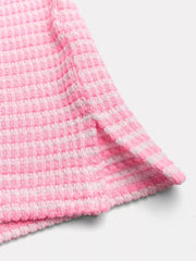 Pink striped maternity wide leg pants with waffle texture detail