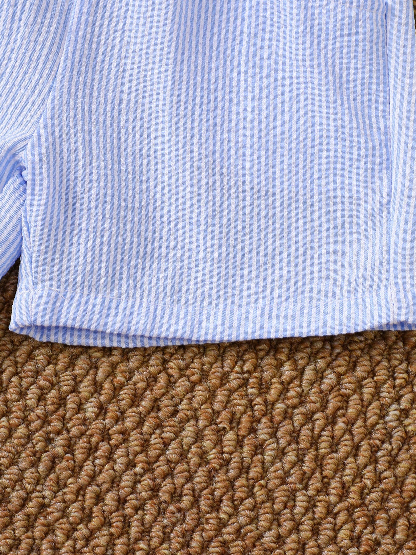 Blue and white seersucker baby shorts with cuffed hem