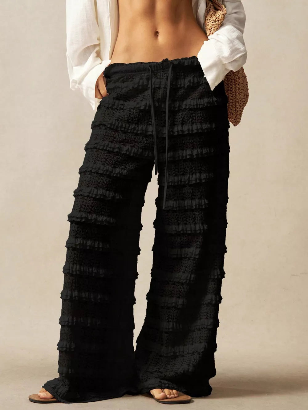 Lace Ruffled Wide-leg Pants