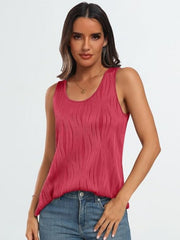 Textured wave tank top in strawberry with a scoop neck and sleeveless design.