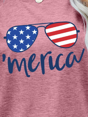 Dusty Pink graphic tee with aviator sunglasses and 'Merica script.
