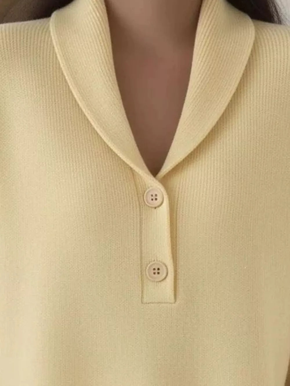 Button Detail Long Sleeve Sweater in Navy Blue, editorial view
