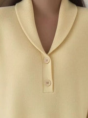 Button Detail Long Sleeve Sweater in Navy Blue, editorial view