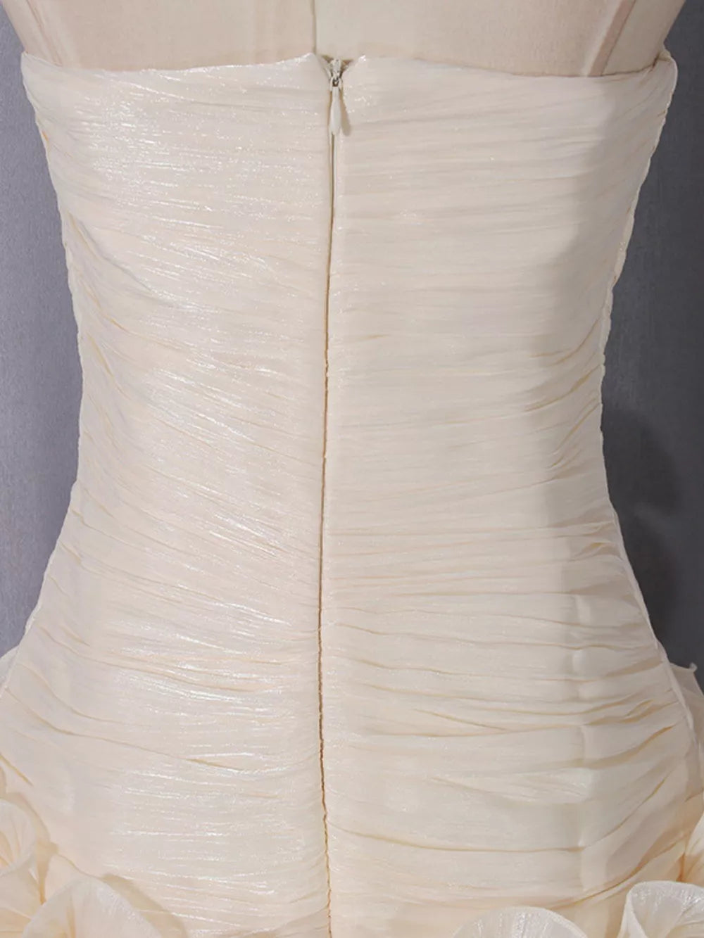 Strapless Ruffle Ruched Mini Dress in Apricot, product detail
