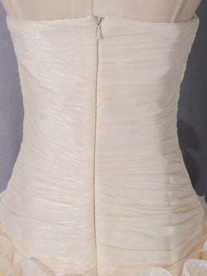 Strapless Ruffle Ruched Mini Dress in Apricot, product detail