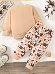 Children's Farm Animal Embroidered Top And Pants Set in Off-white, fabric detail