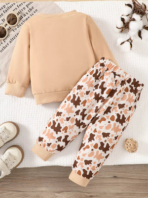 Children's Farm Animal Embroidered Top And Pants Set in Off-white, fabric detail