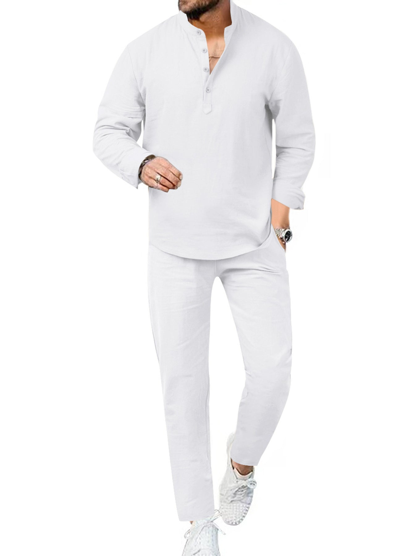 Casual Olive Two-piece Men's Set