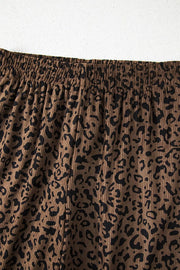 Leopard Print Elastic High Waist Corduroy Pants in Coffee Brown, product detail