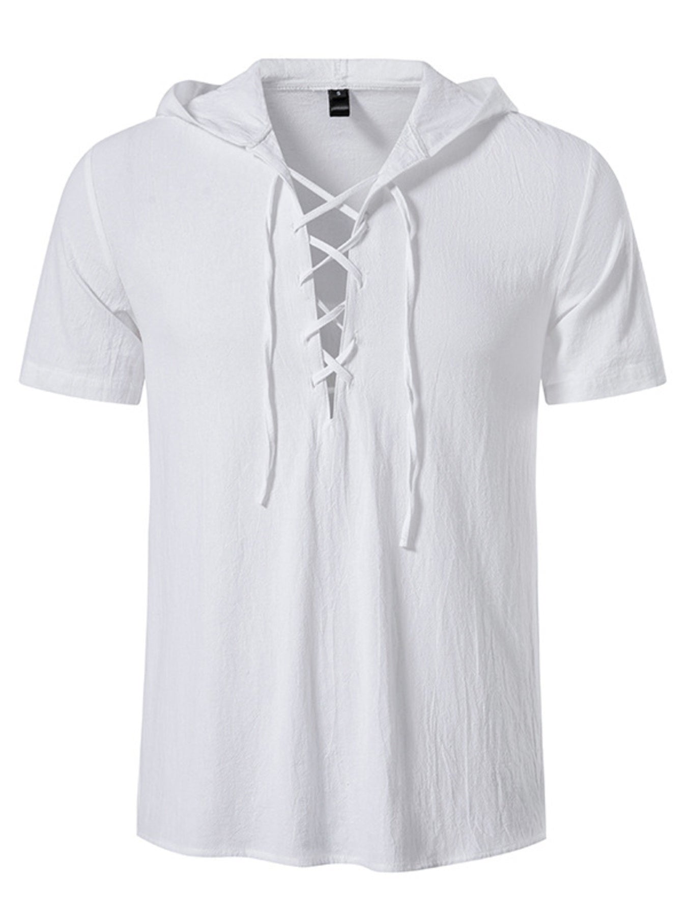 Men's white short sleeve lace-up hooded top
