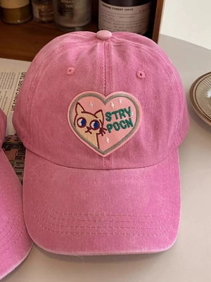 Heart Cat Baseball Cap Blush Pink, front view