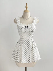 Polka Dot Lace Trim Mini Dress, close-up detail