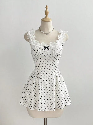 Polka Dot Lace Trim Mini Dress, close-up detail