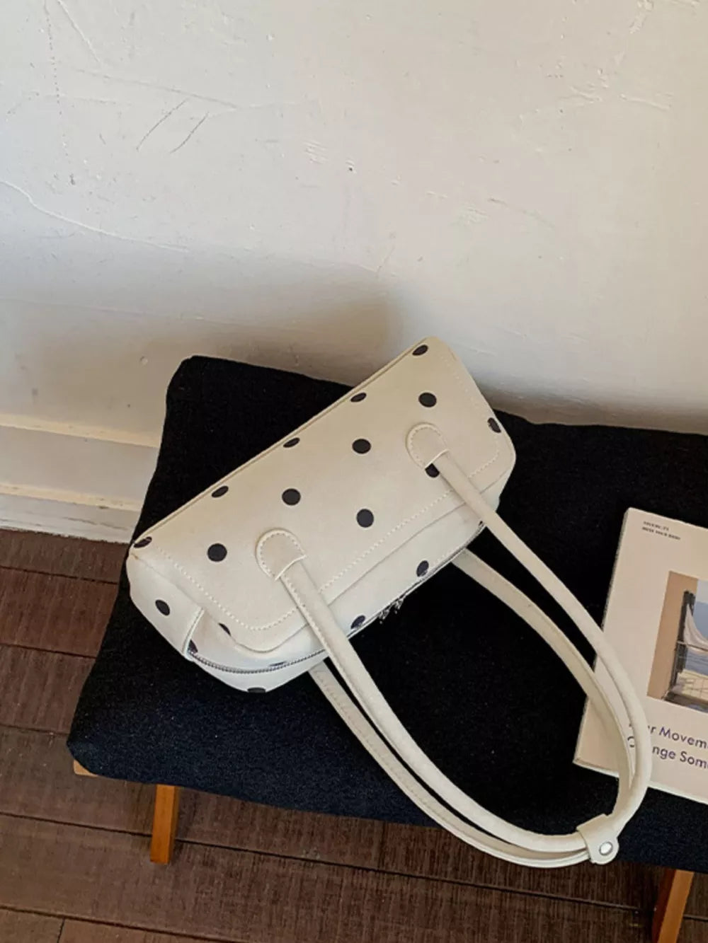 Polka Dot Small Shoulder Bag in Off-white, back view