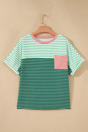 Stripe Contrast Color Block Relaxed Tee in Gum Leaf, front view