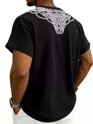 Men's Notched Printed Short Sleeve Shirt Plus Size, back view
