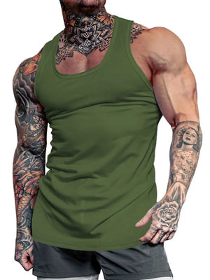 Moss green scoop neck performance fit tank top with a racerback style.