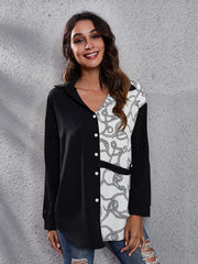 Checkerboard panel button-down shirt in black with rope print detail.