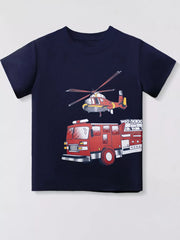 Fire Truck And Helicopter Graphic Tee