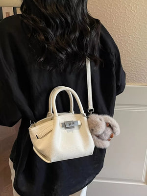 Top Handle Leather Crossbody Bag in Black, fabric detail