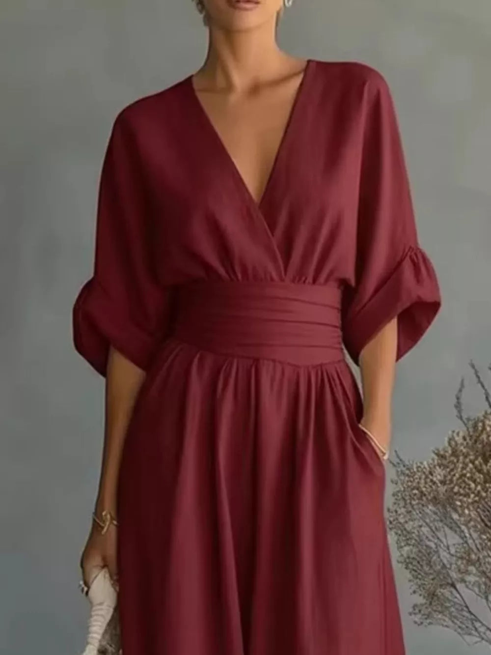 Full Size Half Sleeve Wide Leg Jumpsuit, alternate angle