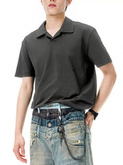Water Wave Gray short sleeve polo shirt with spread collar, made of 100% polyester.