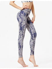 Navy cosmic print contour leggings with white piping detail