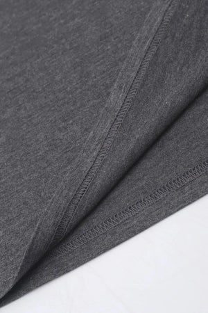 Dark gray t-shirt with visible stitching detail on hem and side seam