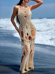 Intricate Cutout Halter Cover-up Dress