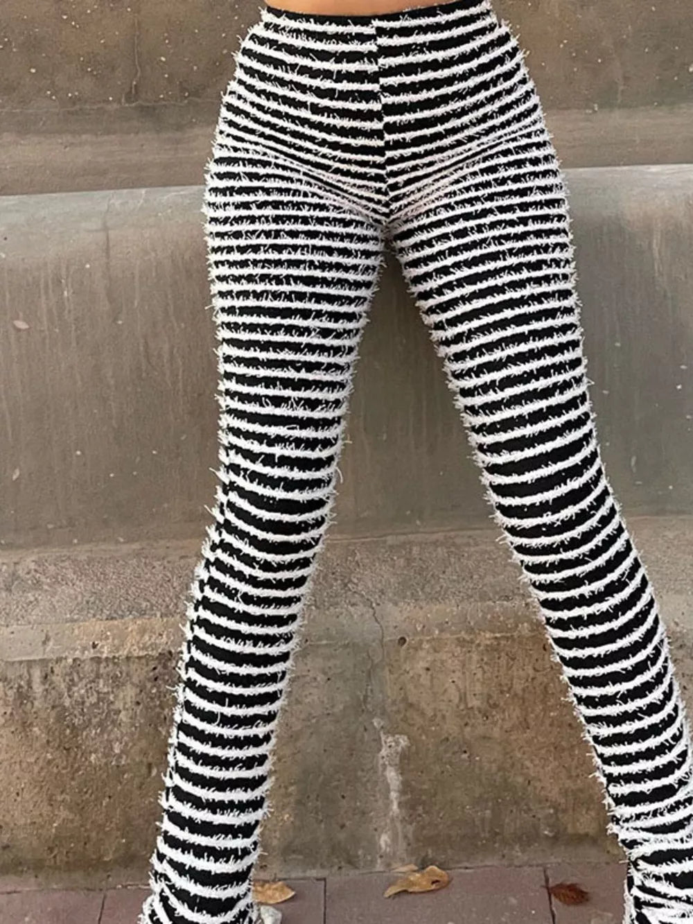 Striped Fuzzy Knit Pants in Army Green, side view