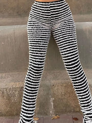 Striped Fuzzy Knit Pants in Army Green, side view
