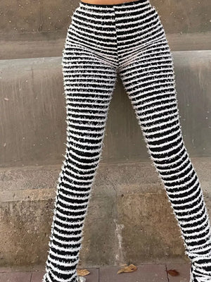Striped Fuzzy Knit Pants in Army Green, side view