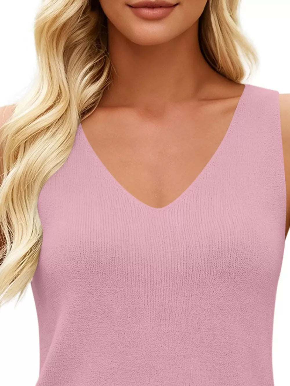 V-neck Ribbed Knit Tank Top in Navy, view 14