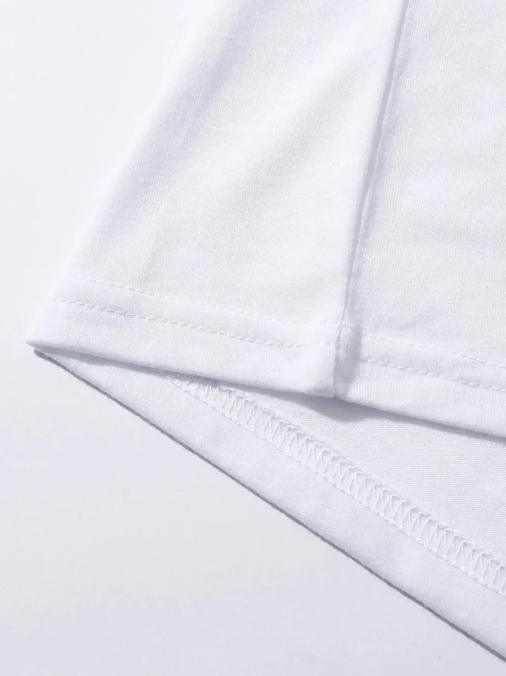White t-shirt hem detail with double stitching