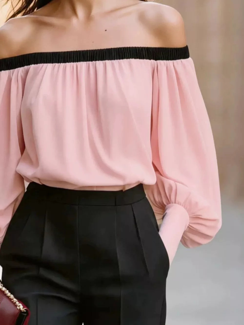Off-shoulder Lantern Sleeve Blouse, fit detail