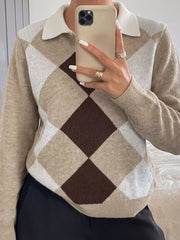 Button-down Ribbed Sweater in Khaki, model styling view