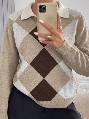 Button-down Ribbed Sweater in Khaki, model styling view