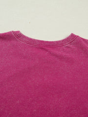 Patriotic graphic cotton t-shirt in pink with a washed effect and crew neck.