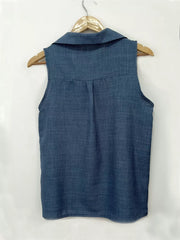 Full Size Button-up Sleeveless Collared Top in Navy, side view