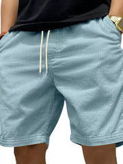 Light blue corduroy drawstring men's shorts with pockets