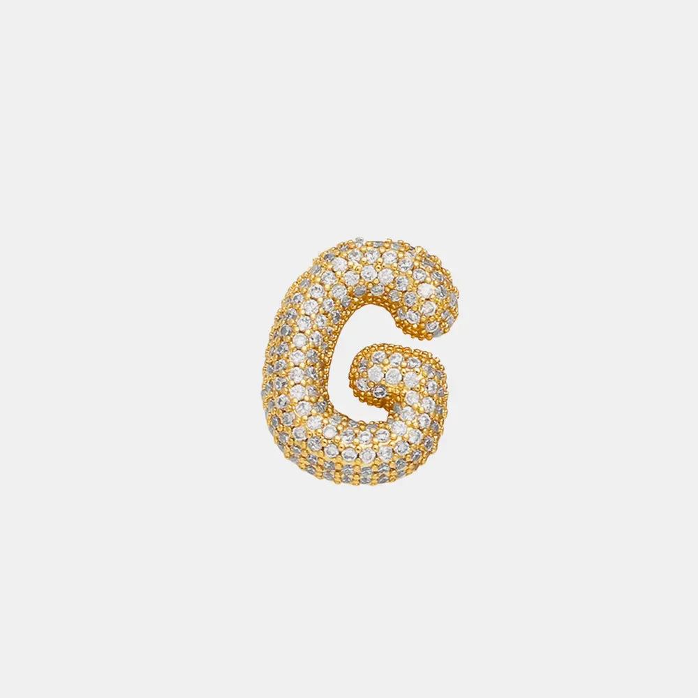 Puffed pave initial pendant necklace in gold with clear stones, letter G