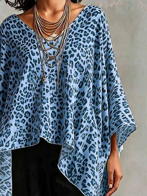 Full Size Leopard Print Asymmetrical Hem Top in Yellow, model styling view