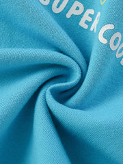 Pastel blue cotton sweatshirt with white "SUPER COOL" graphic detail