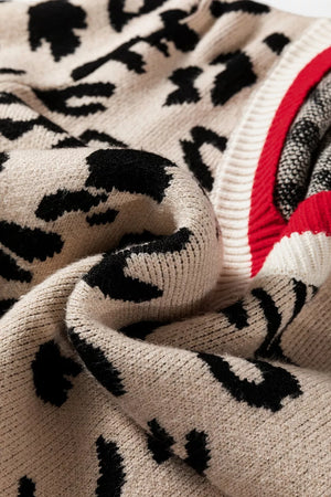 Leopard Pattern V-neck Ribbed Sweater in Leopard, product detail